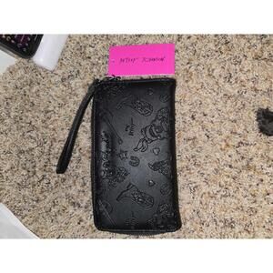 Betsey‎ Johnson Black Zip-Around Wallet with Embossed Design
